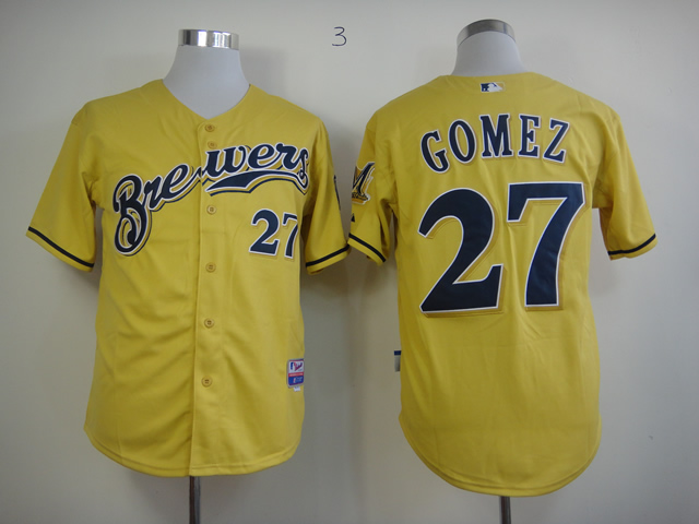 Men Milwaukee Brewers #27 Gomez Yellow MLB Jerseys->milwaukee brewers->MLB Jersey
